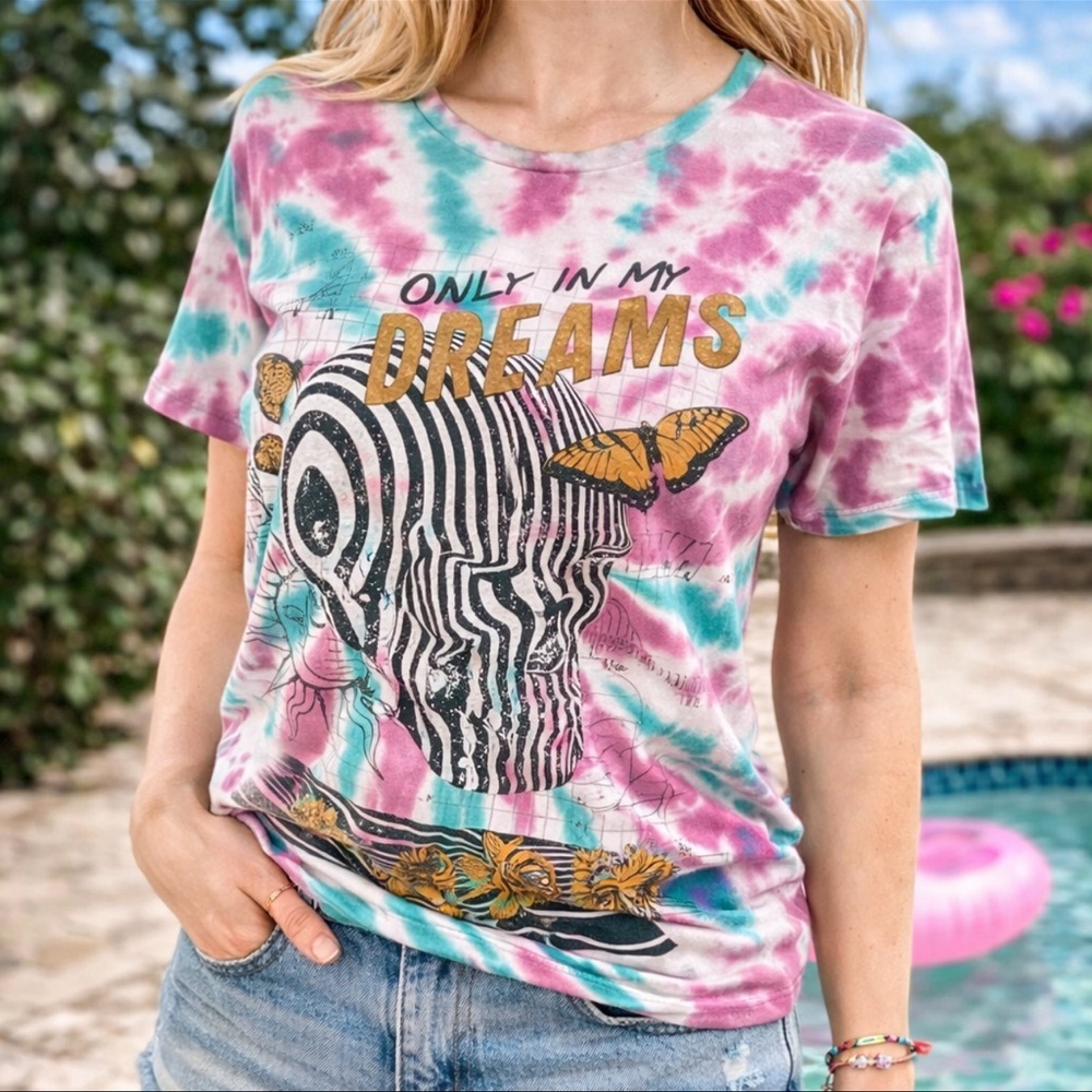 Tie Dye Shirt w Skull & Butterfly Only In My Dreams